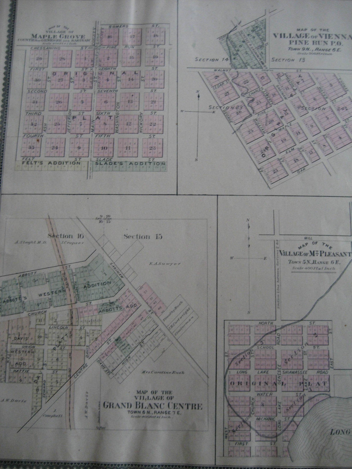 Antique 1889 Genesee County MI Michigan Maple Grove+ /Montrose Plat Map