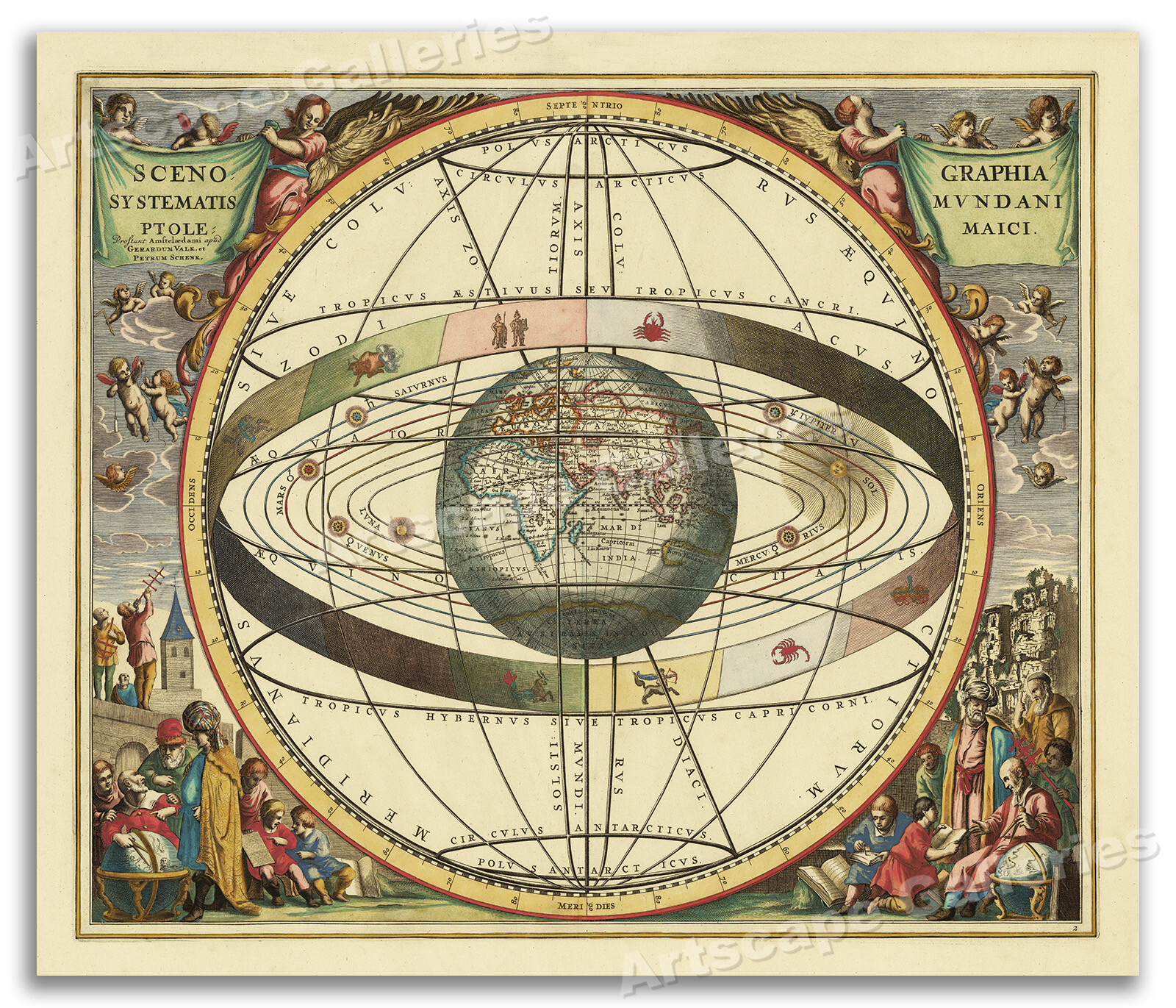 1660 Ptolemaic Cosmography – Plate 2 of the Harmonia Macrocosmica – 20×24