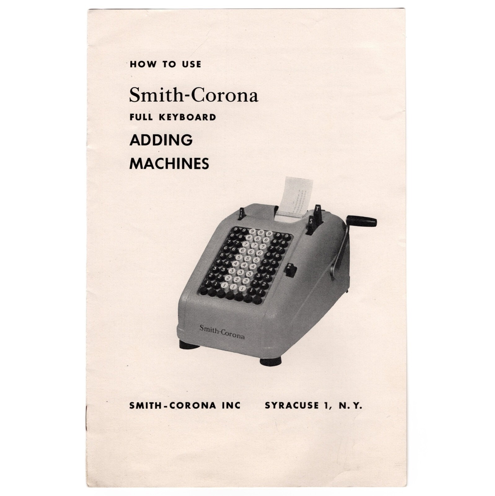 Repro Smith Corona Adding Machine Instruction Manual Hand Crank 7 Column Vtg (b)