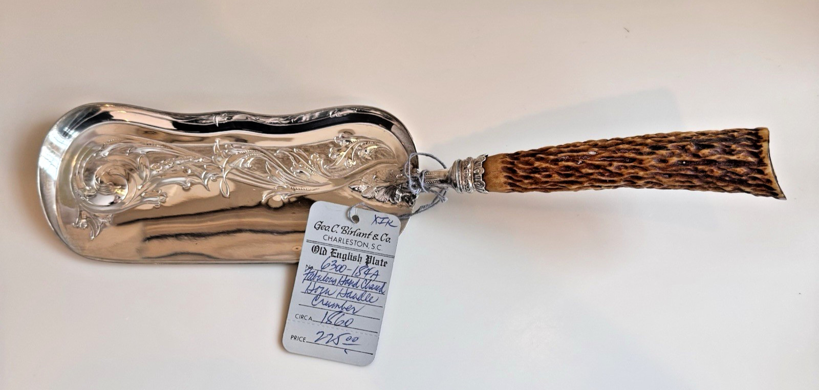 Antique Silver Plate Antler Stag Handled Crumb Scraper Silent Butler RARE