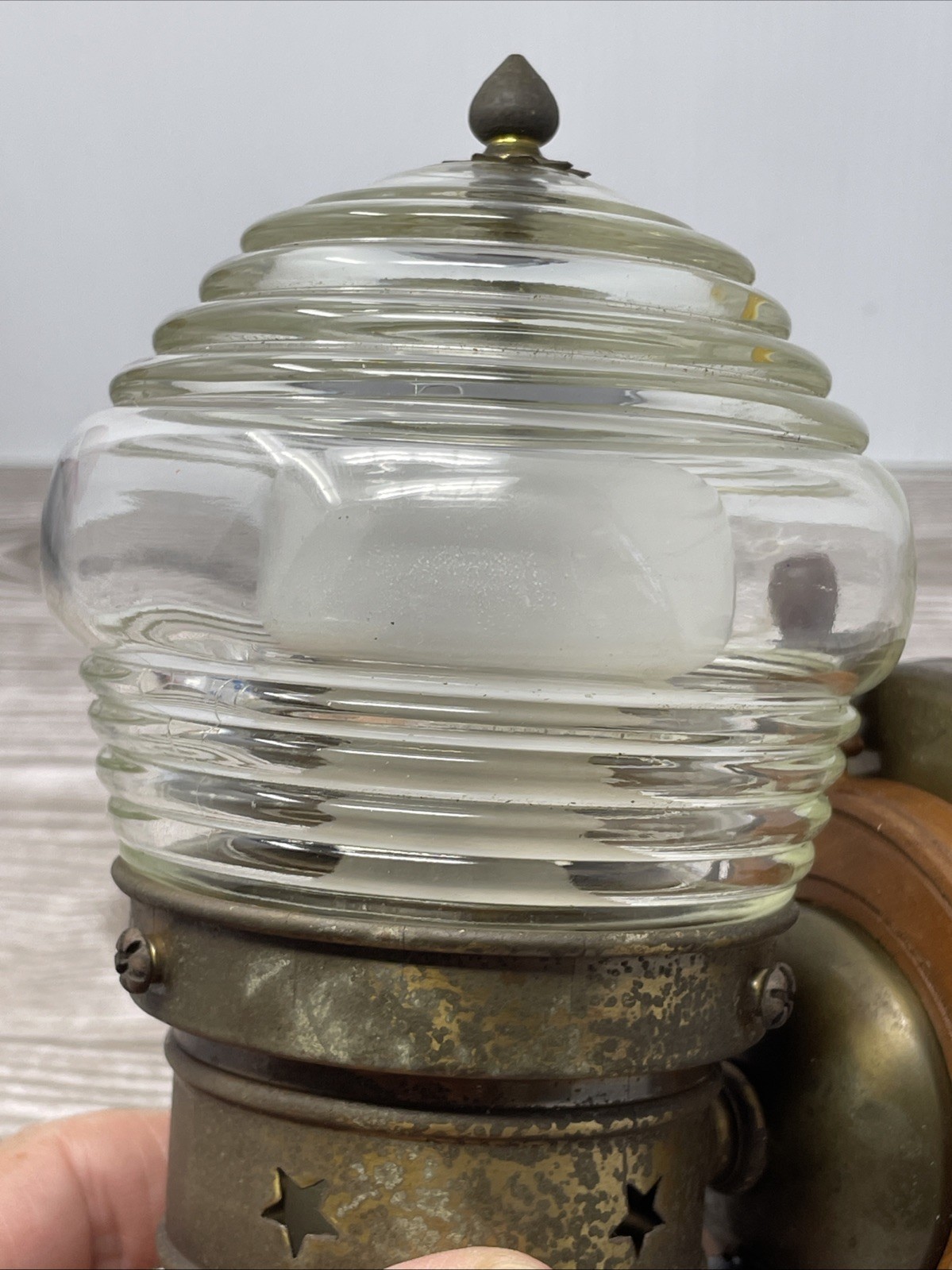 Copper & Pewter Nautical Lantern Circa 1940 Wall Light Fixture RARE