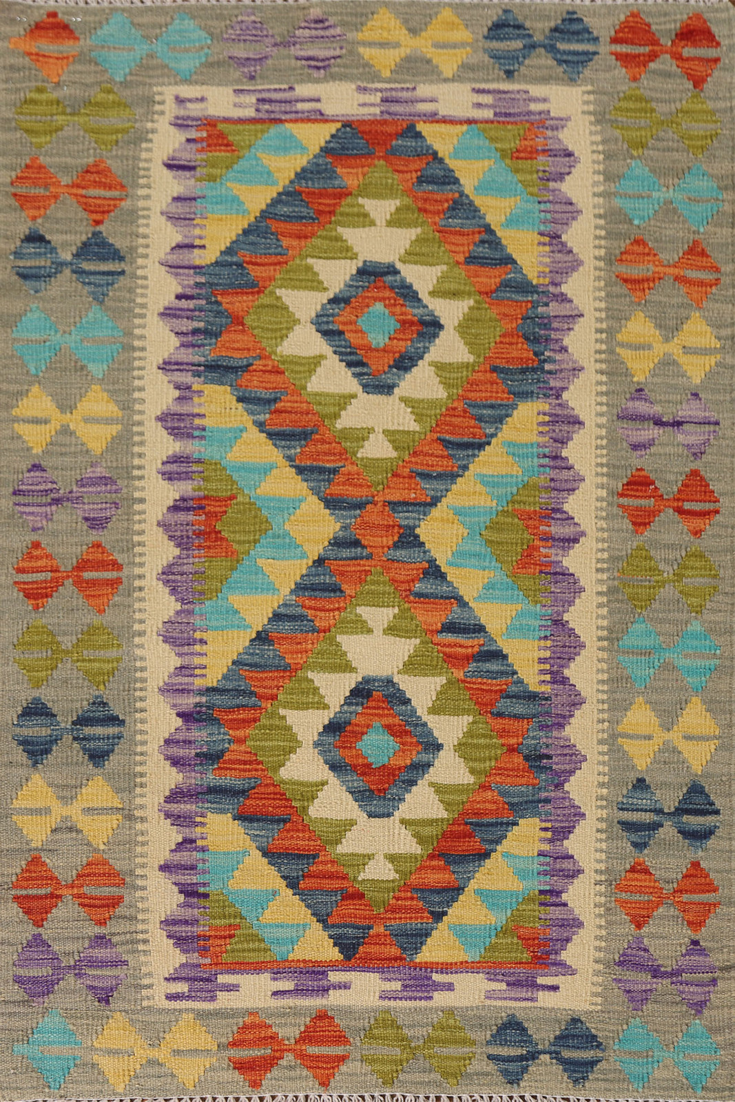 South-western Multicolor Kilim Oriental Accent Rug Flat woven Reversible Rug 3×4