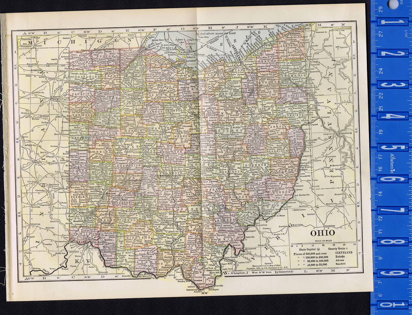 OHIO, United States – 1904 Antique Color Map