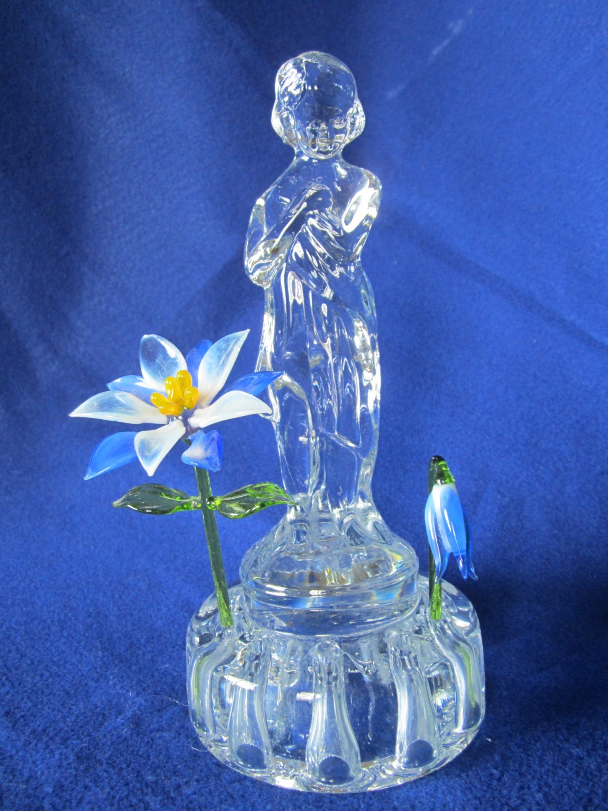 1930’s CAMBRIDGE ART GLASS “BASHFUL CHARLOTTE” DRAPED NUDE CRYSTAL FLOWER FROG