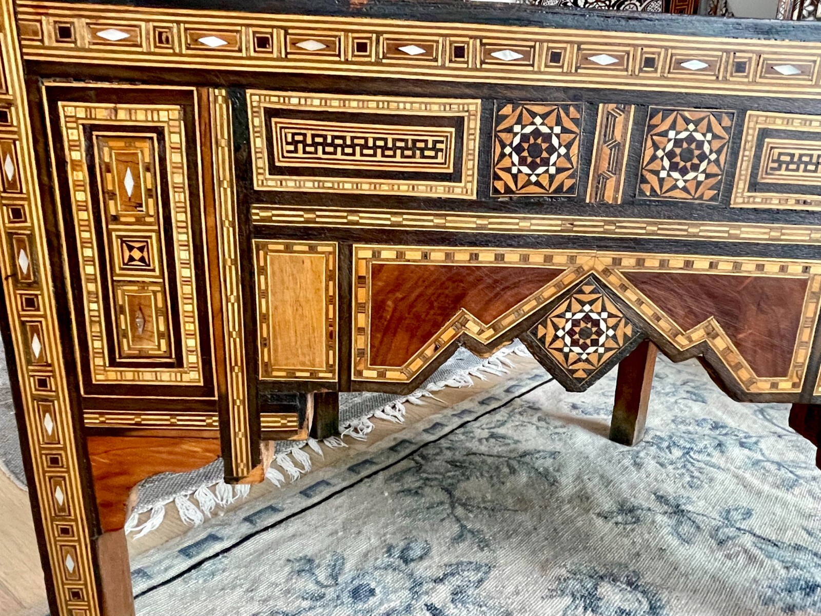 Antique middle eastern Moroccan style marquetry round back chair