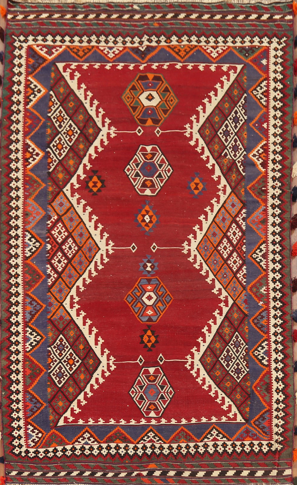 Kilim Red Area Rug 6×10 Vegetable Dye Geometric Traditional Flat-weave Carpet