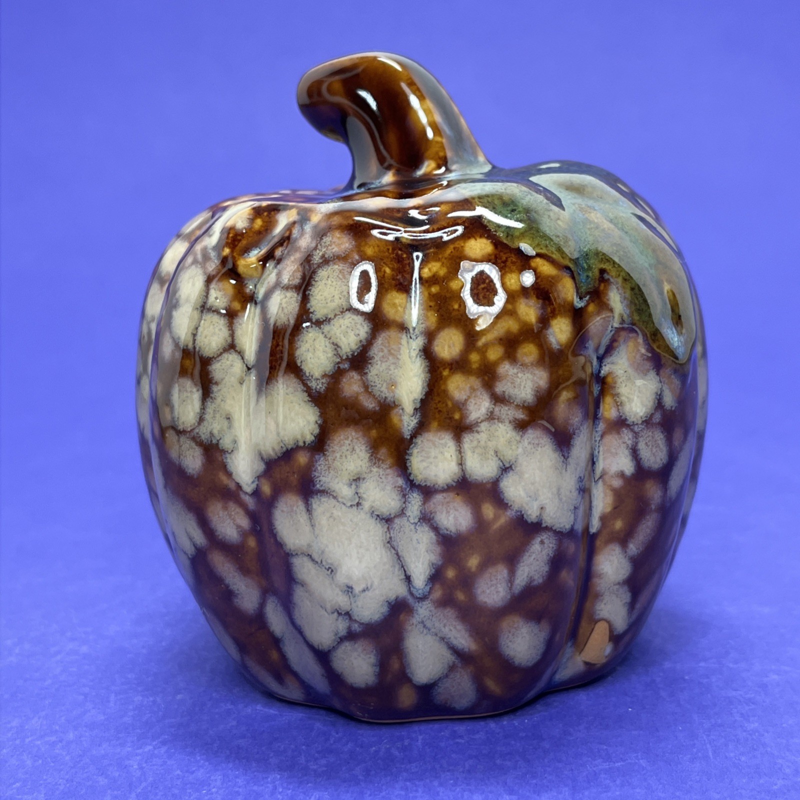 Decorative Ceramic Pumpkin Hand Crafted Brown Tan Speckled Glaze Vintage Piece