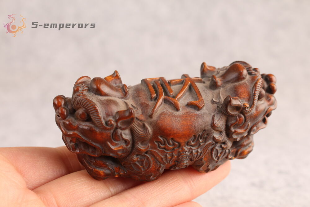 china Hand Carved Boxwood kirin feng shui kirin statue Netsuke Figurine collect