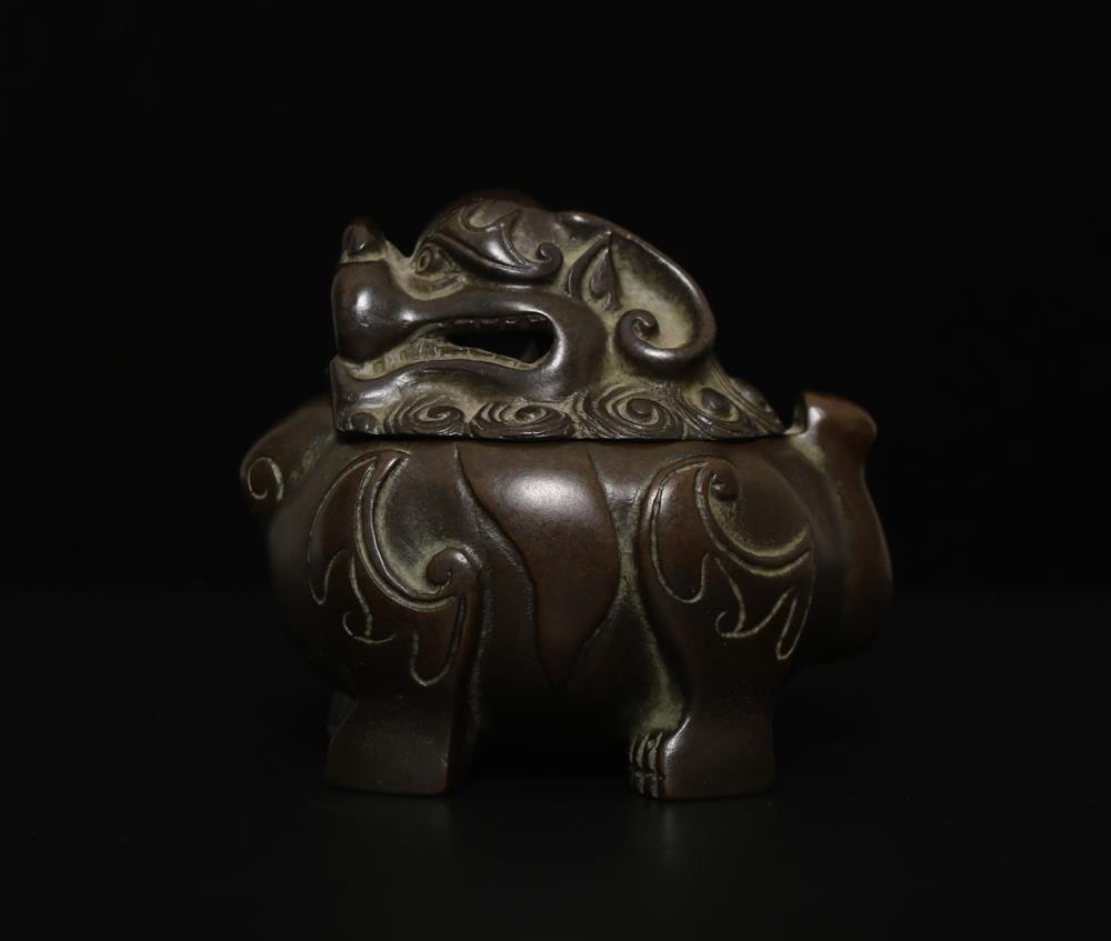 Chen Qiaosheng Signed Old Chinese Bronze or Copper Incense Burner w/kylin
