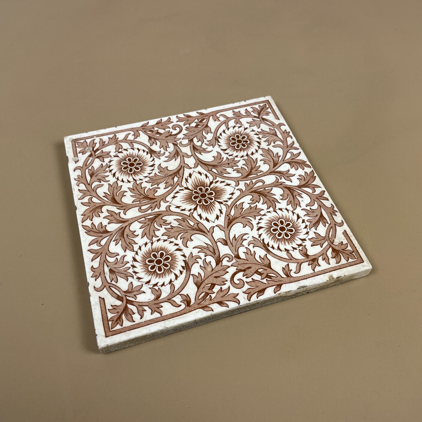 Antique Original Mintons Victorian Tile Ceramic Square Pattern Placemat Coaster