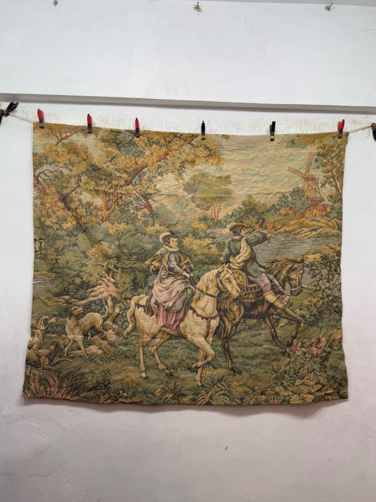 Vintage Beautiful French AubussonStyle Pictorial Figurative WallHanging Tapestry
