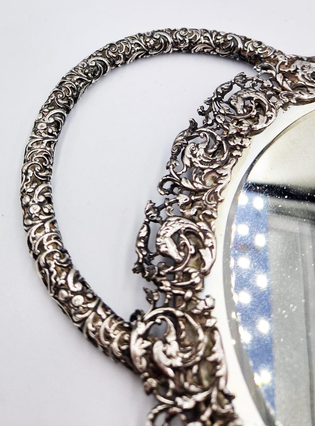 FINE CONTINENTAL SILVER PLATED OPENWORK DRESSING TABLE MIRROR c1890