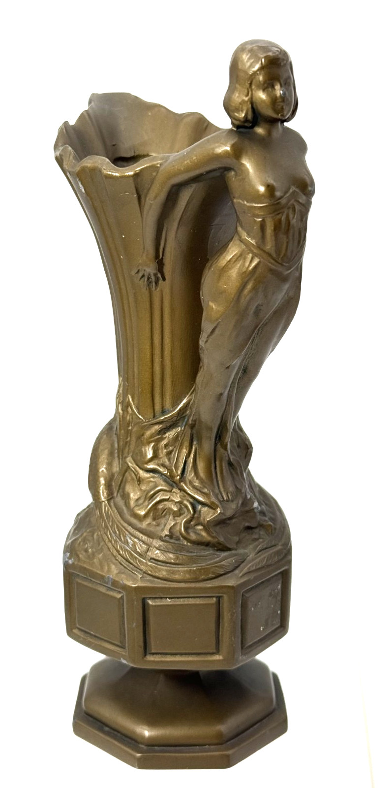 Antique Art Nouveau Patinated Finish Sculpted Maiden Vase/Pitcher