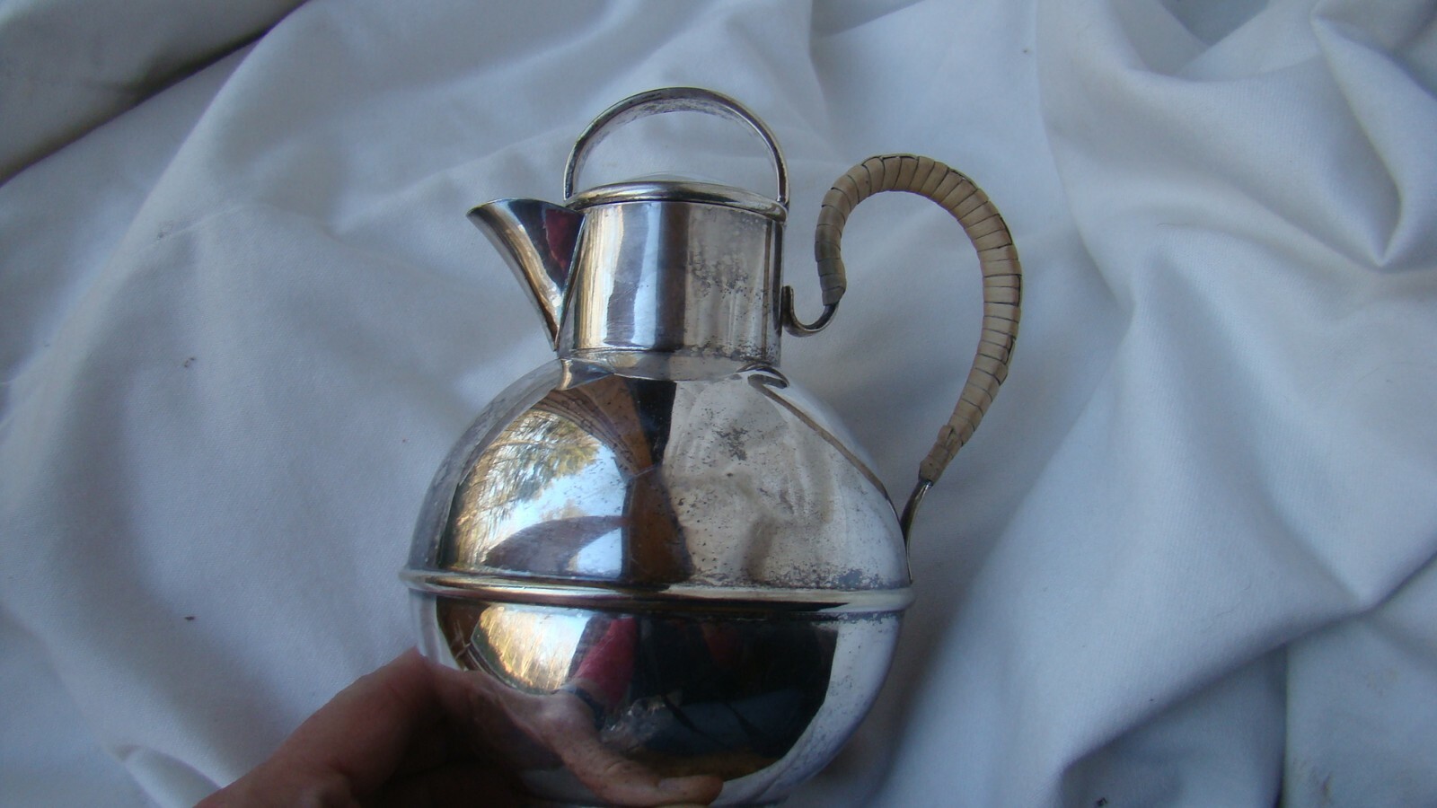 Silverplate Coffee Pot IFS Israel Freeman Ltd Modernist Rattan Handle 6.5″