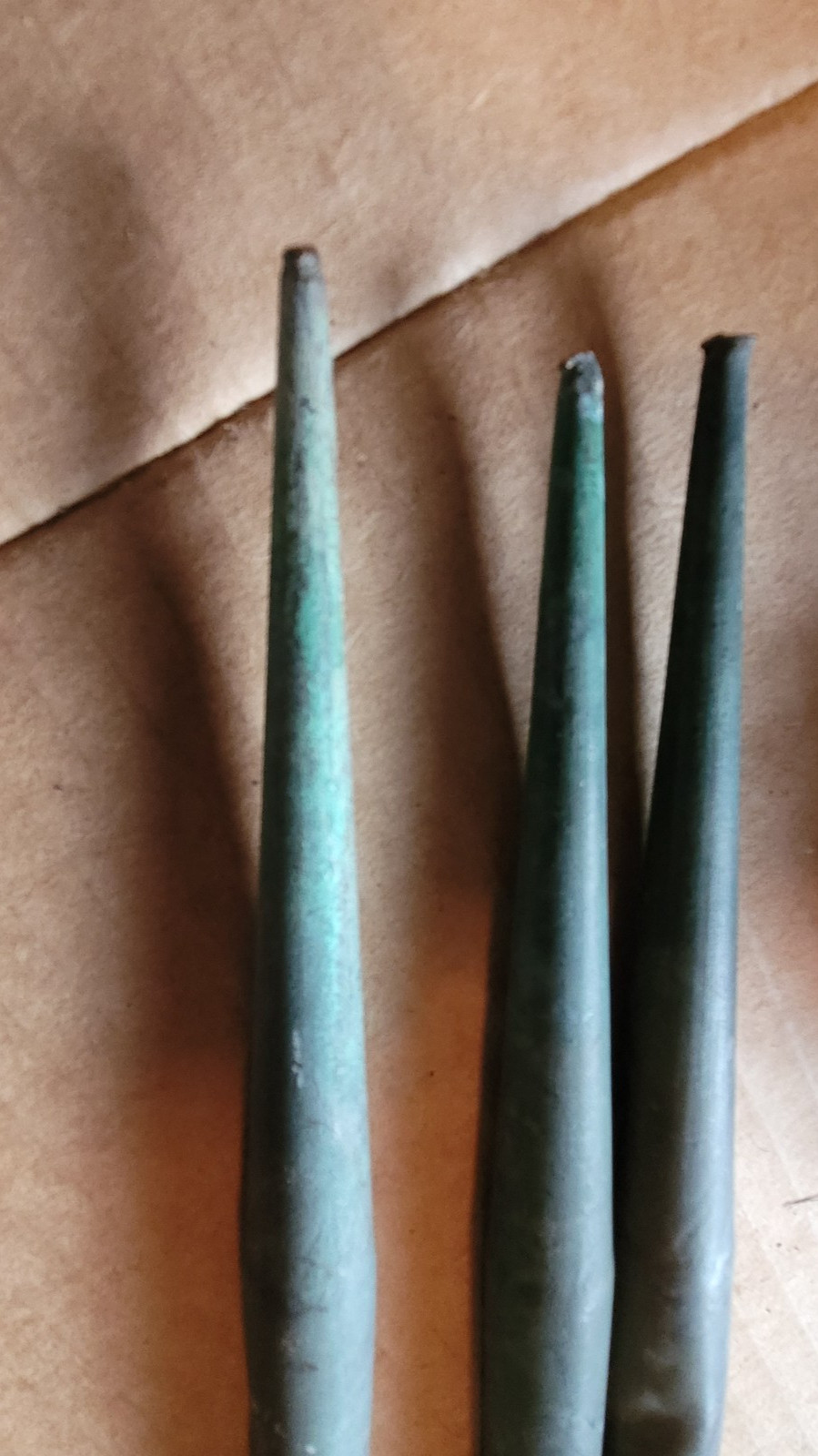3 Antique Copper Lightning Rods circa 1860-80, PHILLIPS 25 1/2″ long