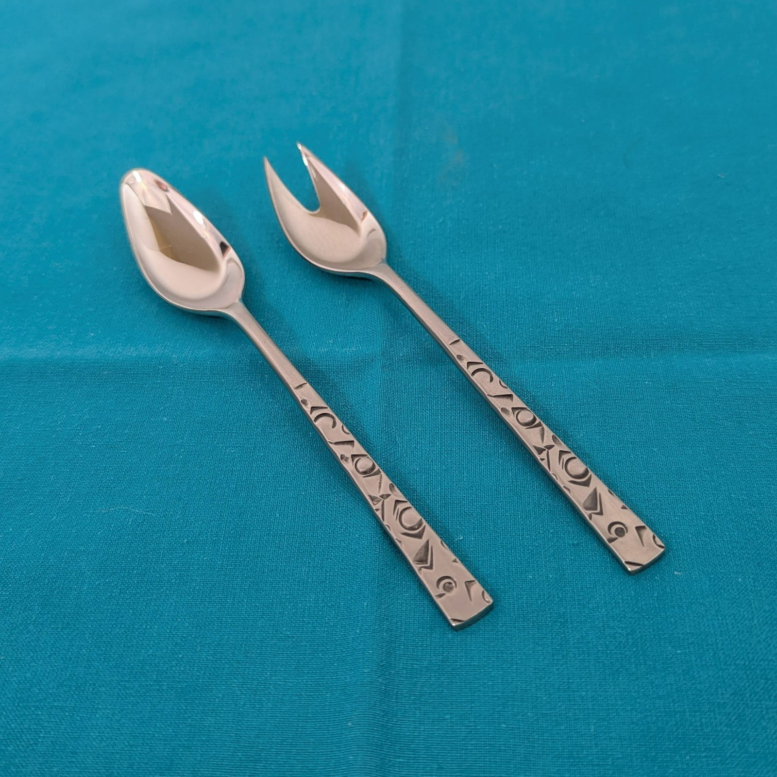 Vintage condiment set – relish spoon & pickle/olive fork – International Silver