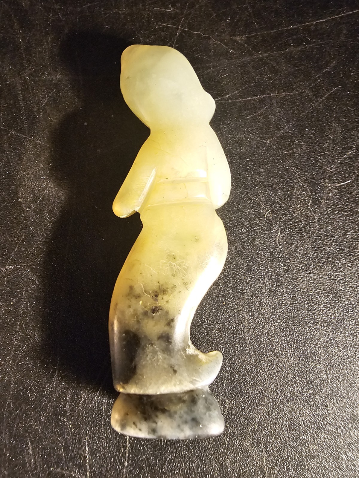 Old Natural Jade Chinese Carving Statue, Woman Holding A Pipe