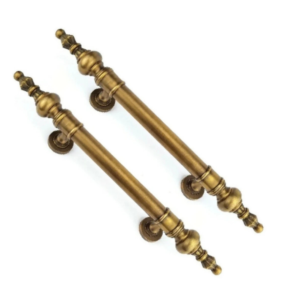 2 Medium DOOR handle 45cm pulls solid SPUN hollow brass aged old style 17.1/2 “