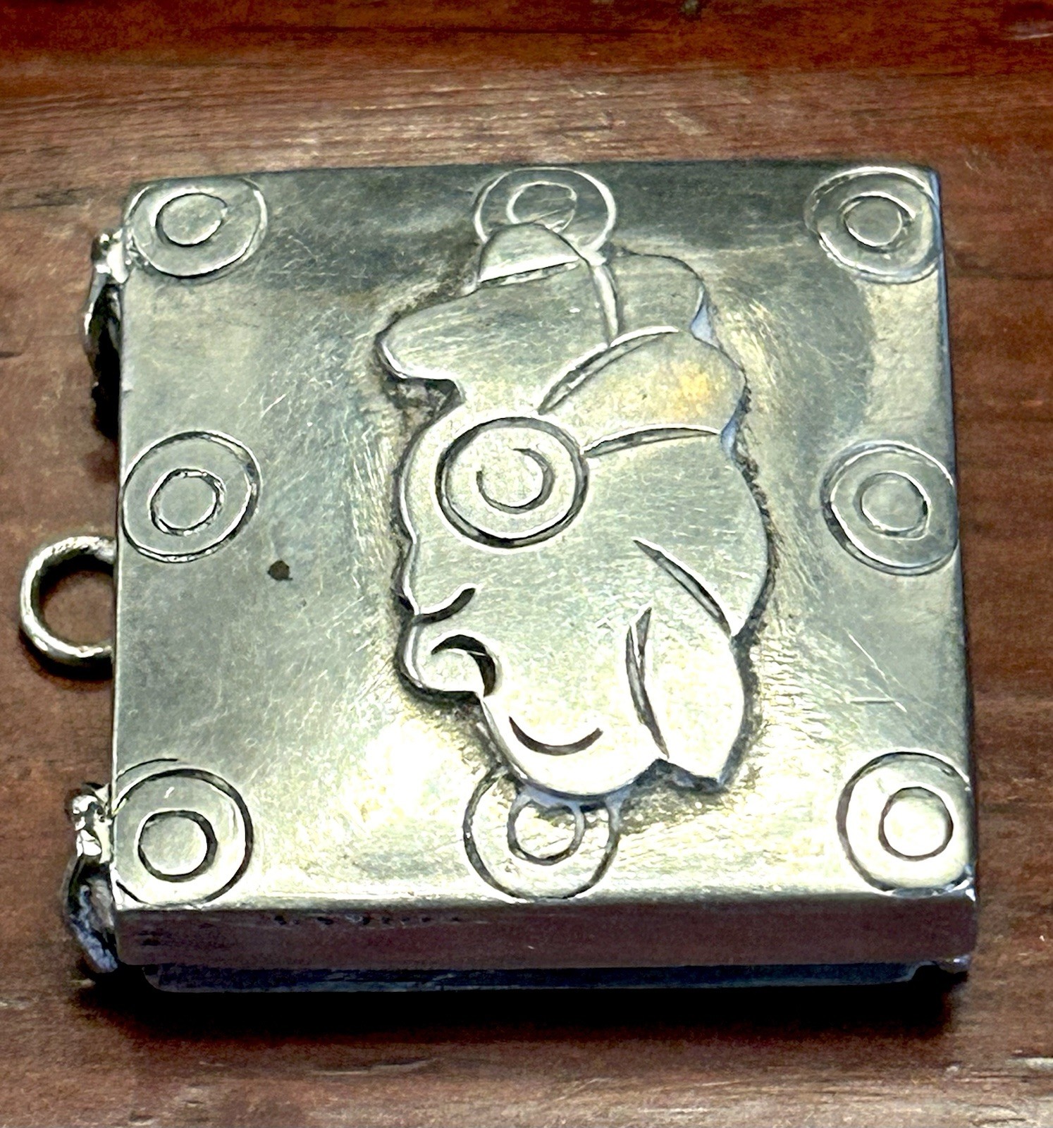 Vintage Mexico Sterling Pill Trinket Box Pendant Ethnic Design 14.72 Grams