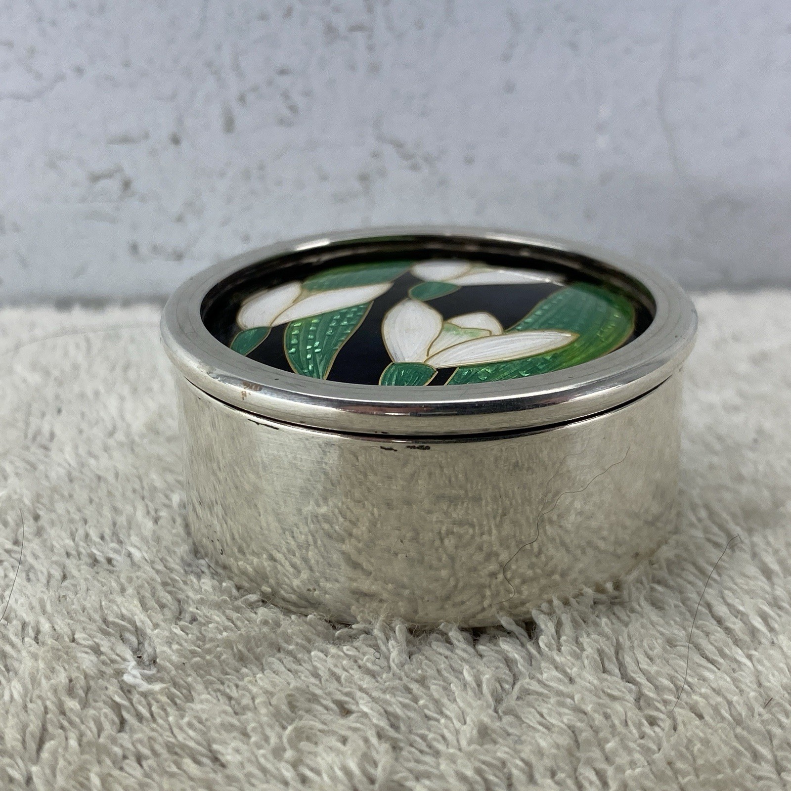 Quality Solid Silver Cloisonne Enamel Flower Trinket Box, London 1986