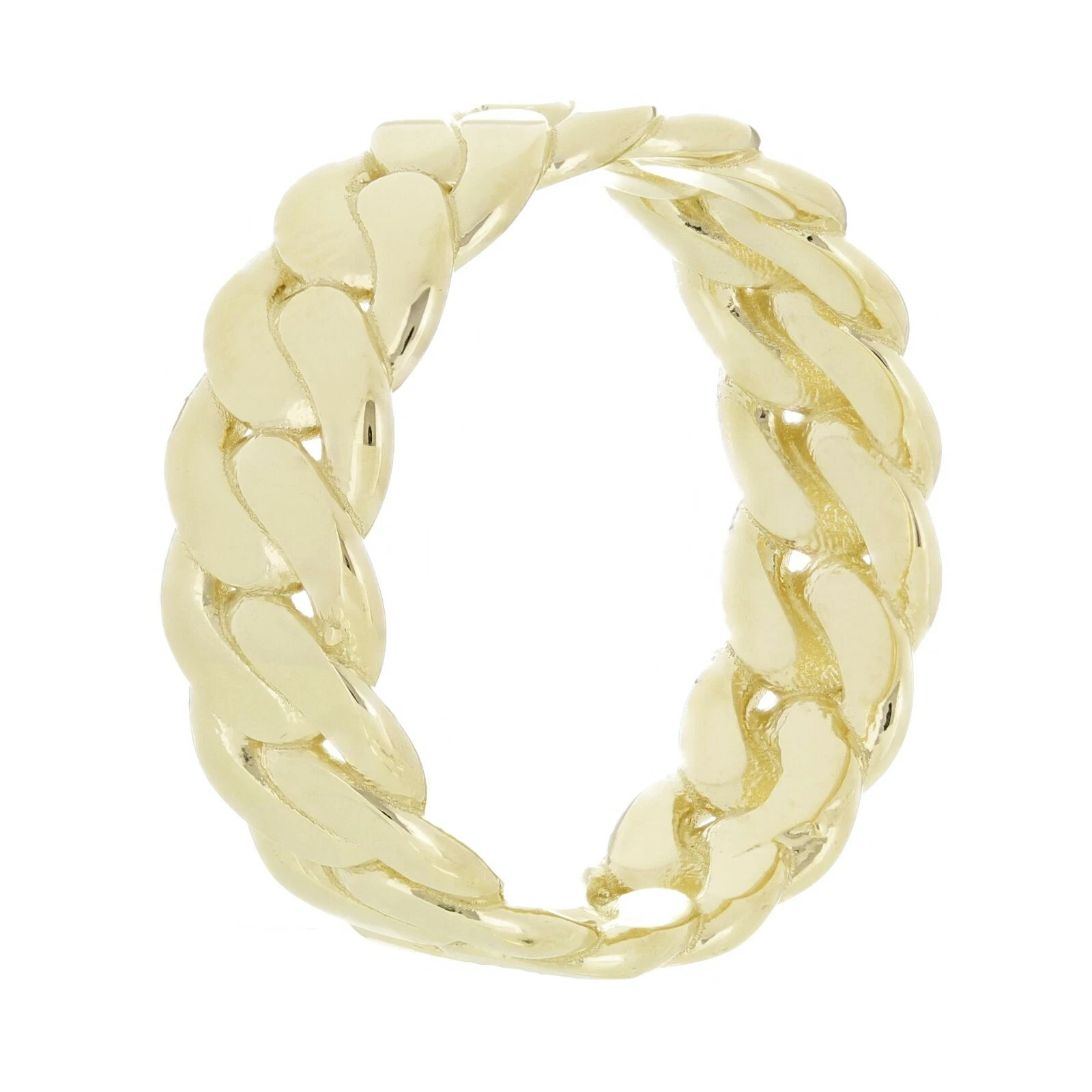 100% Solid 14K Yellow Gold Plated Miami Cuban Ring Curb Link Band Ring 925Silver