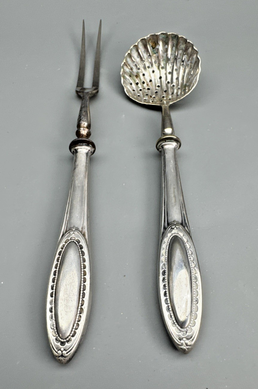 Vintage Silver plate Sugar Sifter Spoon Pickle Olive Fork Unbranded Set of 2
