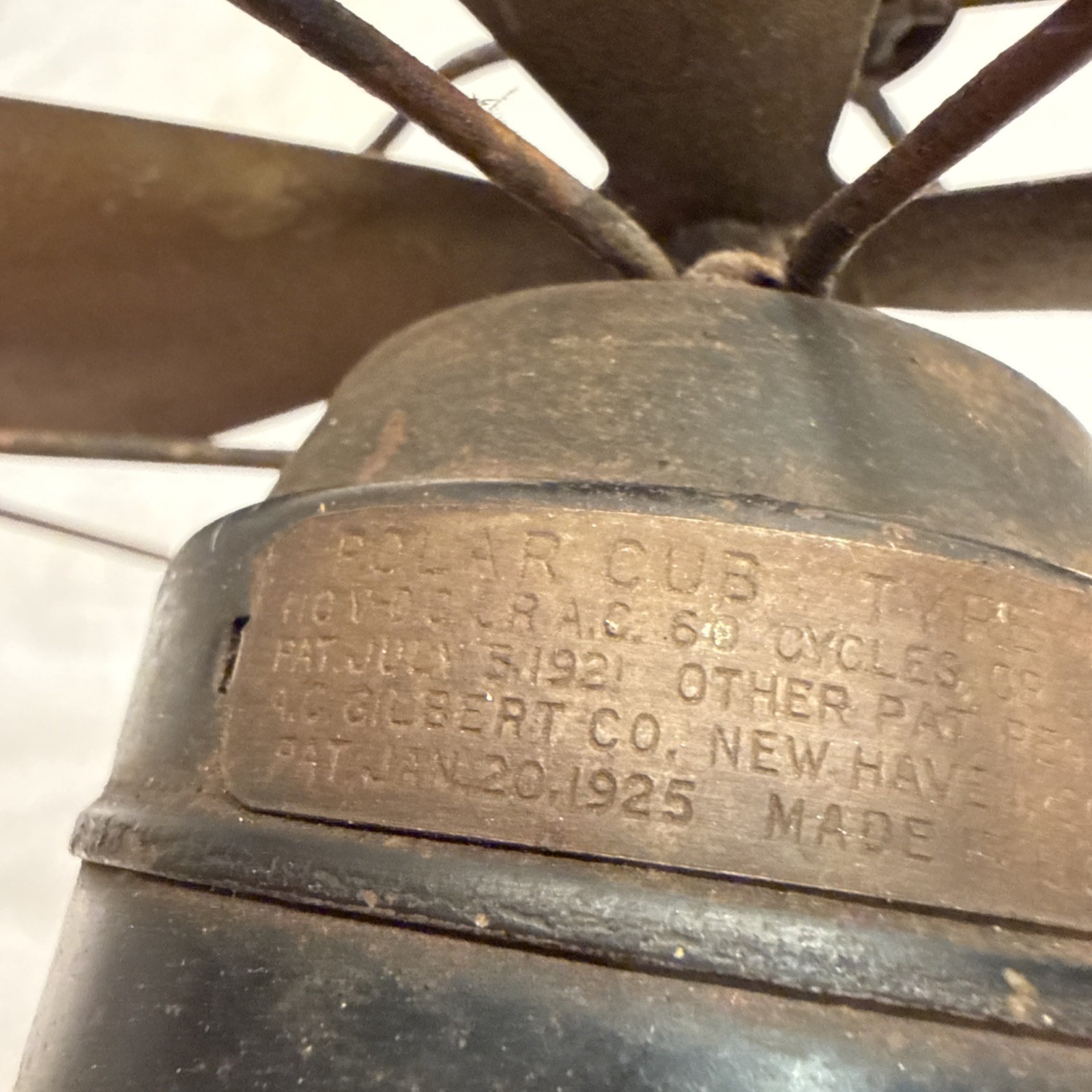 Antique Polar Cub Type H Brass Blade Cast Iron Base Fan Non Osc *Works