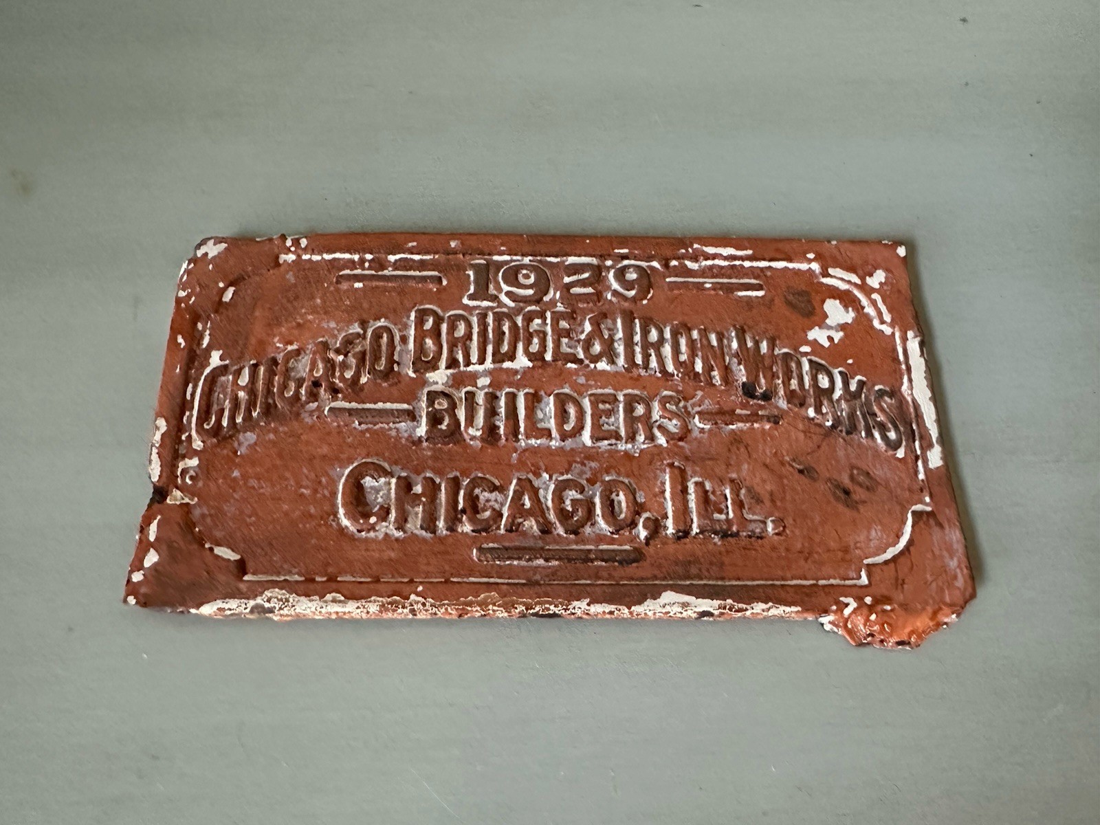 Antique 1929 Chicago Bridge And Iron Works Builder One Sided Metal Plaque