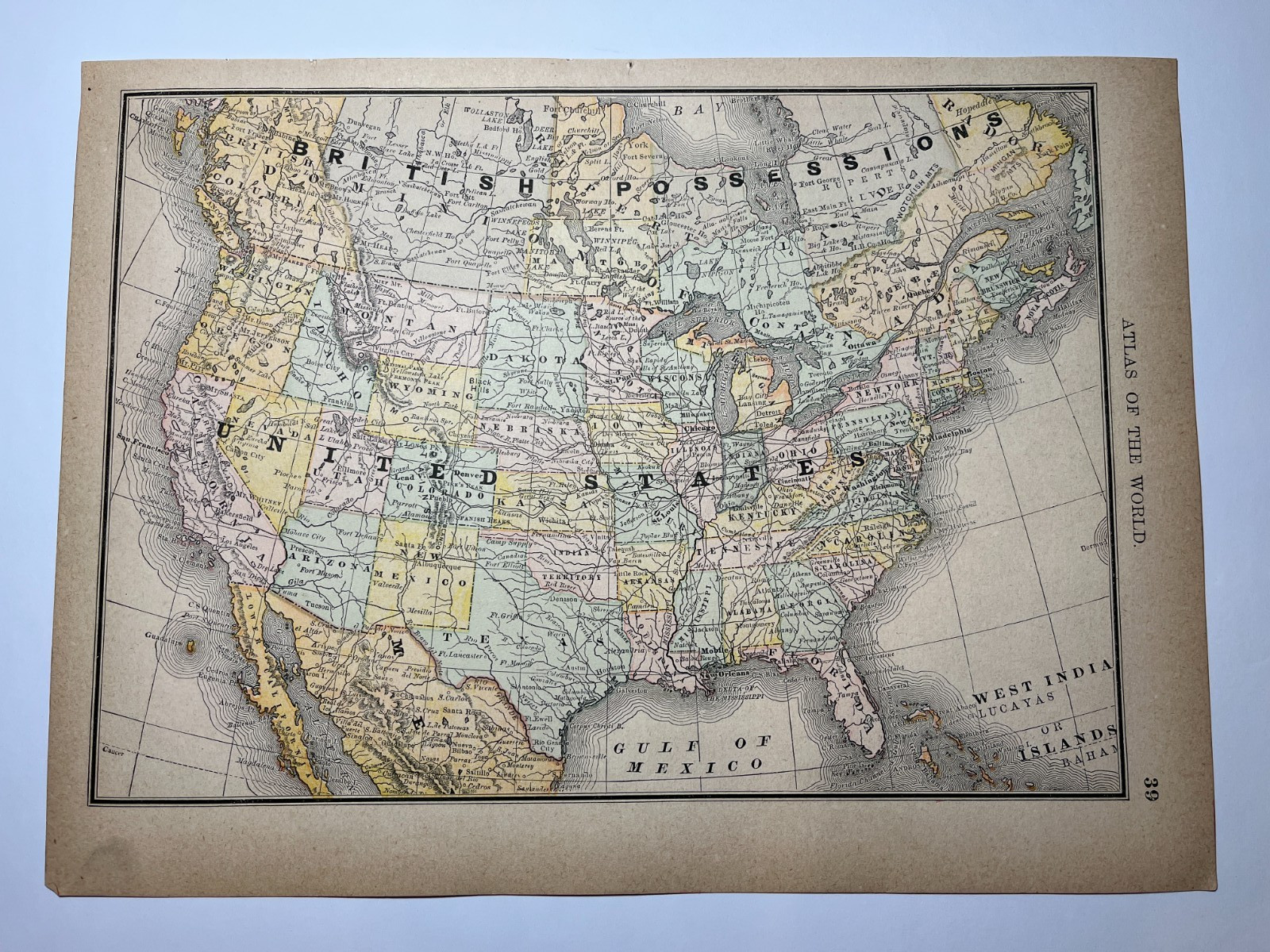 1889 Map of the UNITED STATES by Rand McNally fm 1889 General Atlas SEE DESCRIP