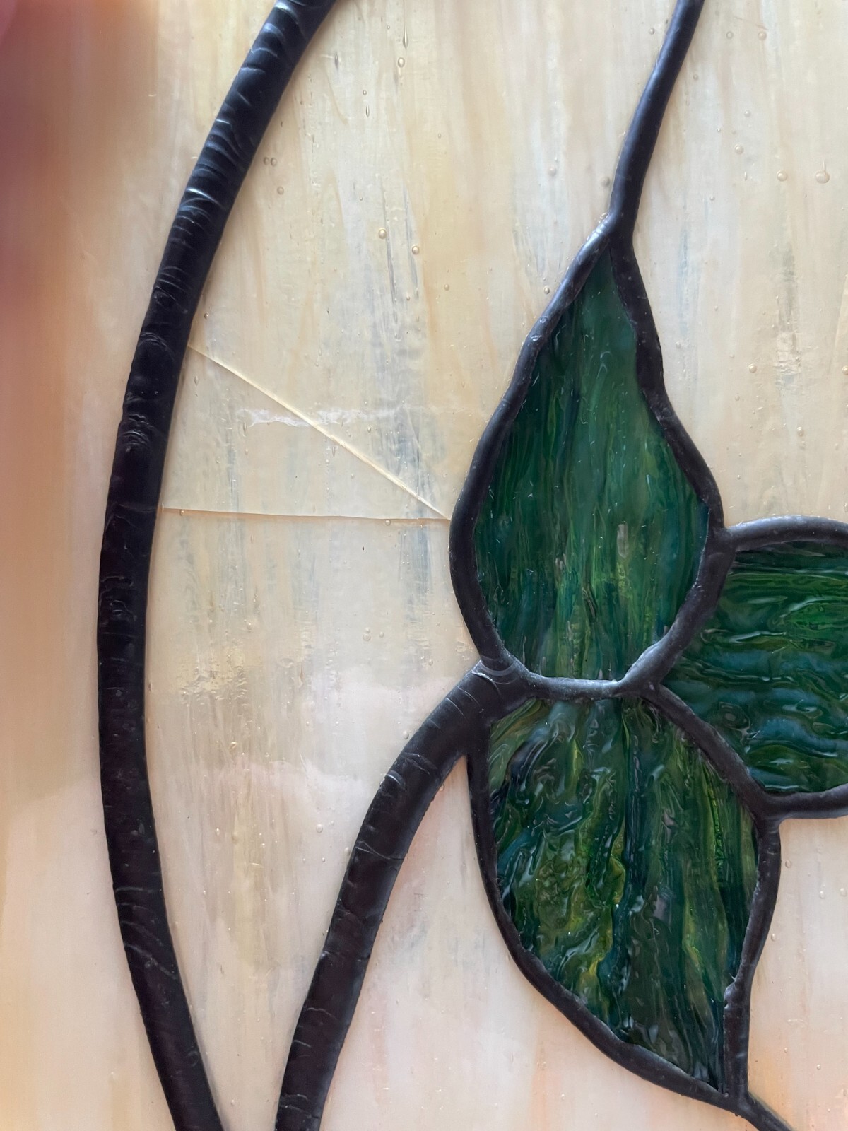7.5″ x 14.75″ Rosebud Stem Leaded Stain Glass Panel – crack on one pane