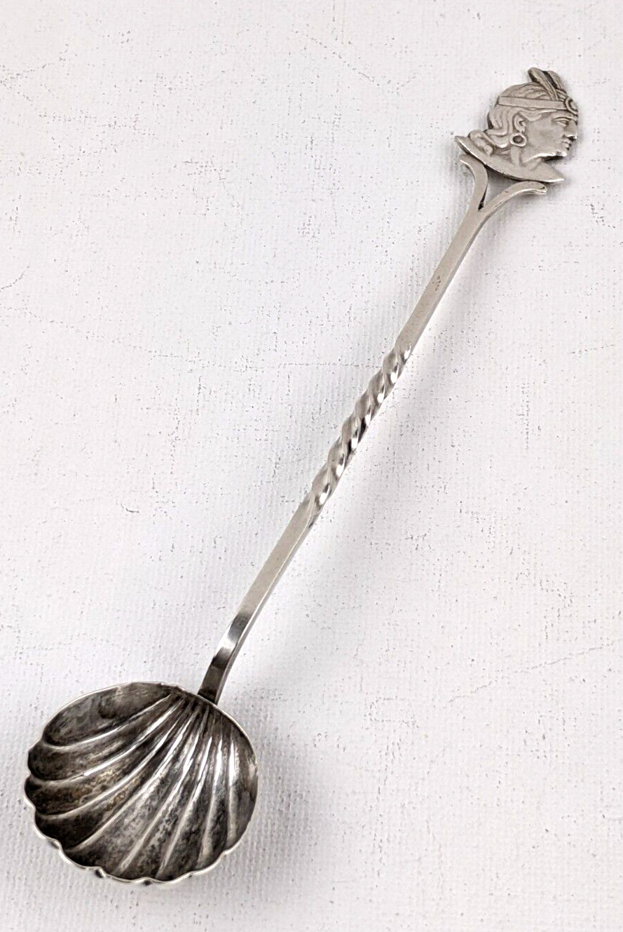 Native American Sterling Silver Ladle Figural Indian w Ribbed Bowl 6.25″ Long