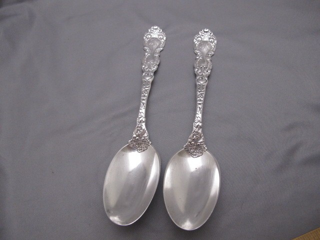 TWO Gorham IMPERIAL CHRYSANTHEMUM (1895) DESSERT / OVAL SOUP SPOONS-7 1/2 In