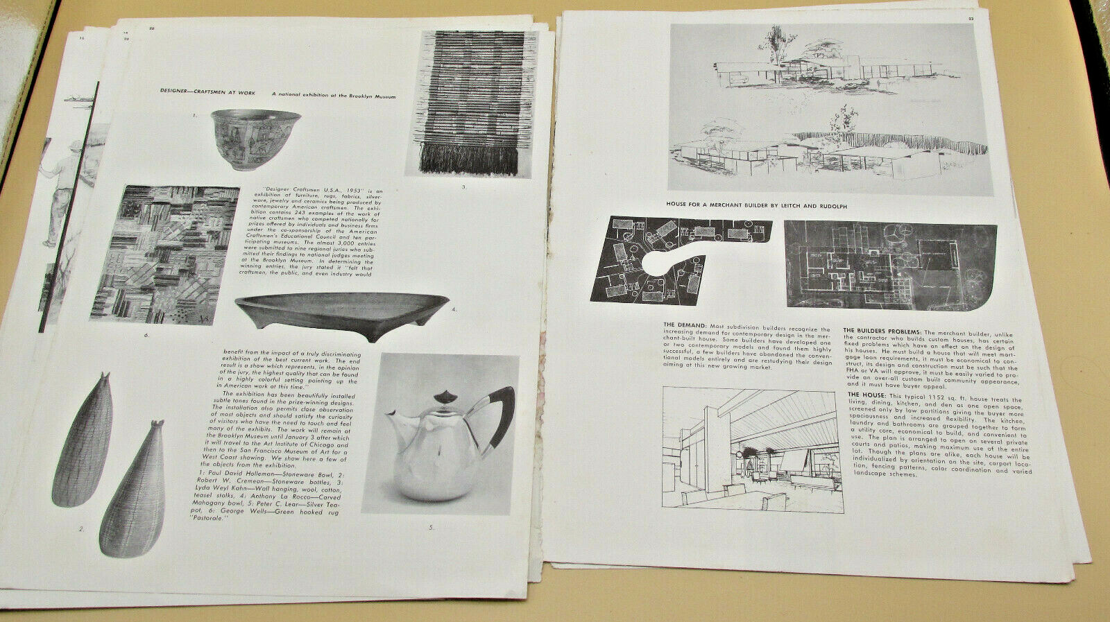 Original Issue Arts & Architecture Magazine January 1954 Loose Pages