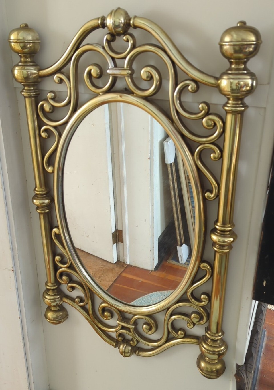Vintage LARGE MCM Syroco 39” X 24” Wall Mirror Gold Plastic Hollywood Regency