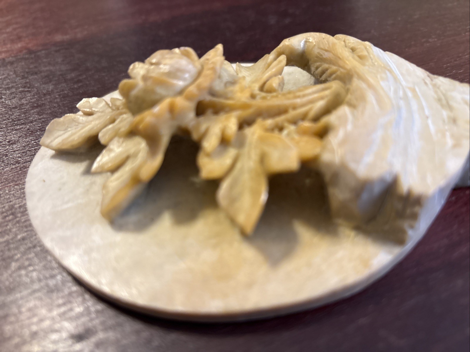 Vintage Hand Carved Soapstone Flower And Bird Sculpture 3.5” X 5”