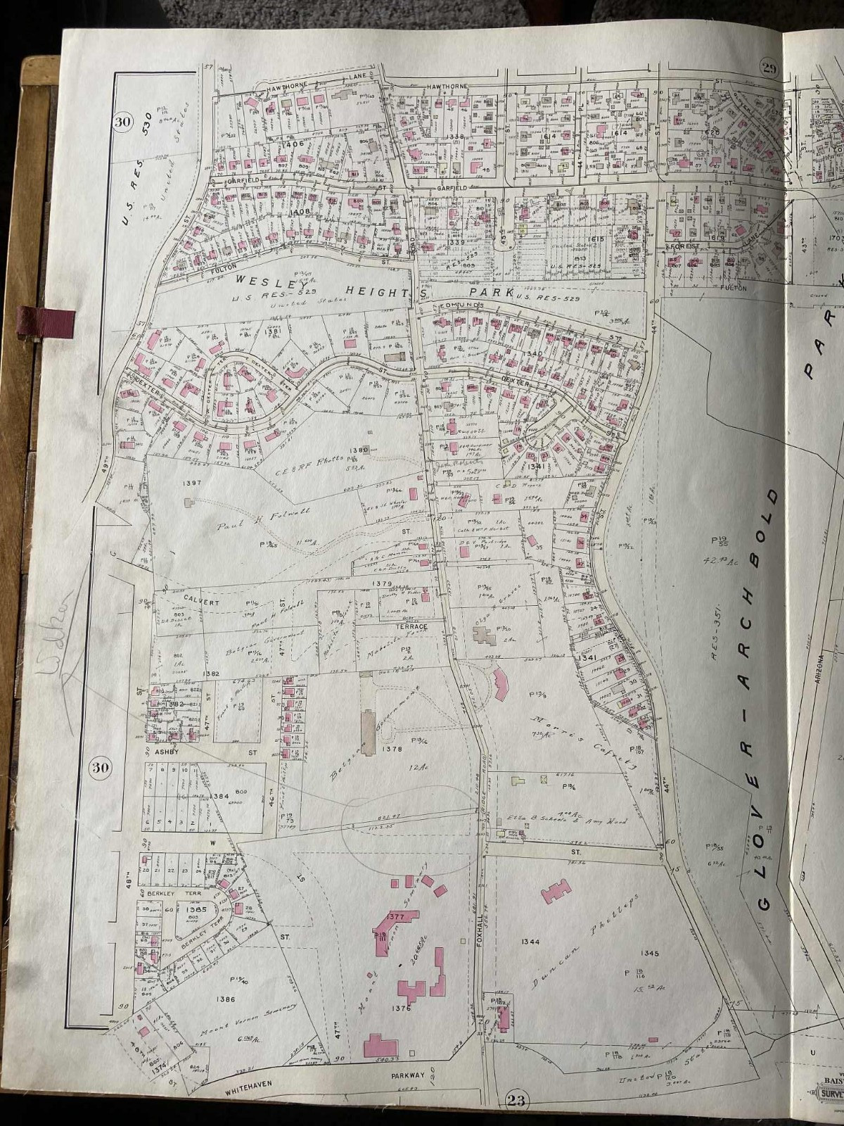 Detailed large plat map. Wesley Heights Area (Plan 24) Washington D.C. 1954