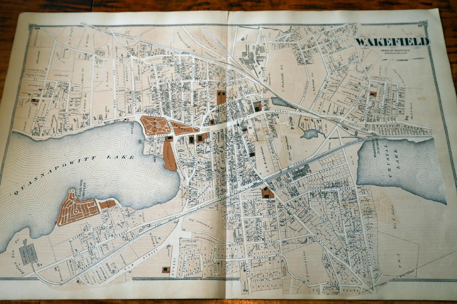 1875 BEERS MIDDLESEX COUNTY MASSACHUSETTS-ATLAS MAP-WAKEFIELD-HANDCOLORED