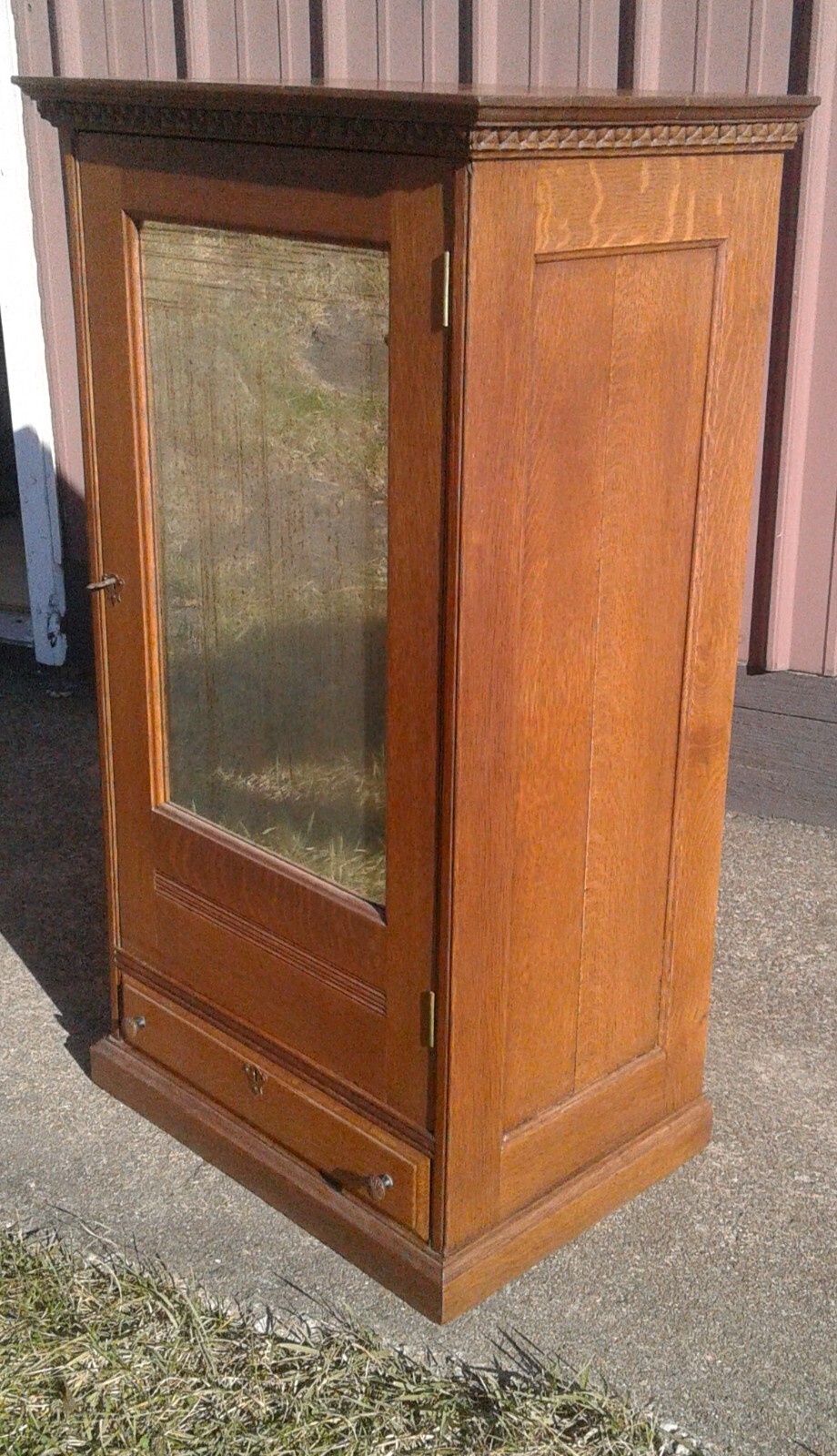 Antique Corticelli Silk Thread Counter Top Cabinet Quarter Sawn Oak with Mirror