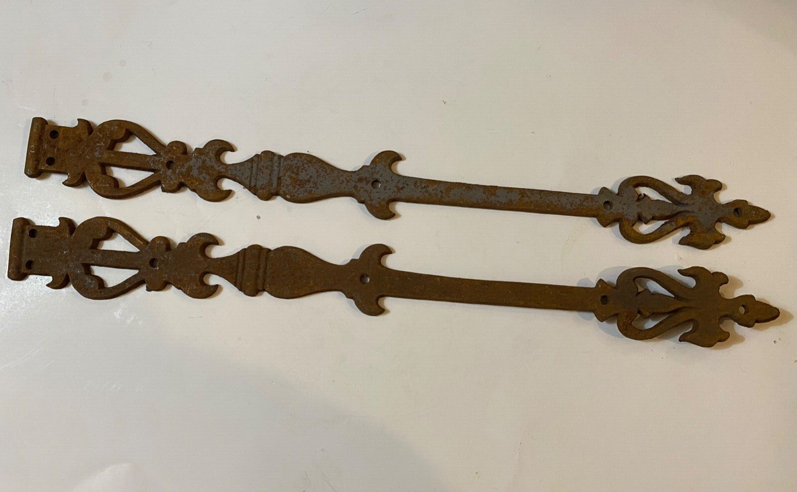 Pair Early Ornamental Iron Hinge Straps with Cutouts~ HW107