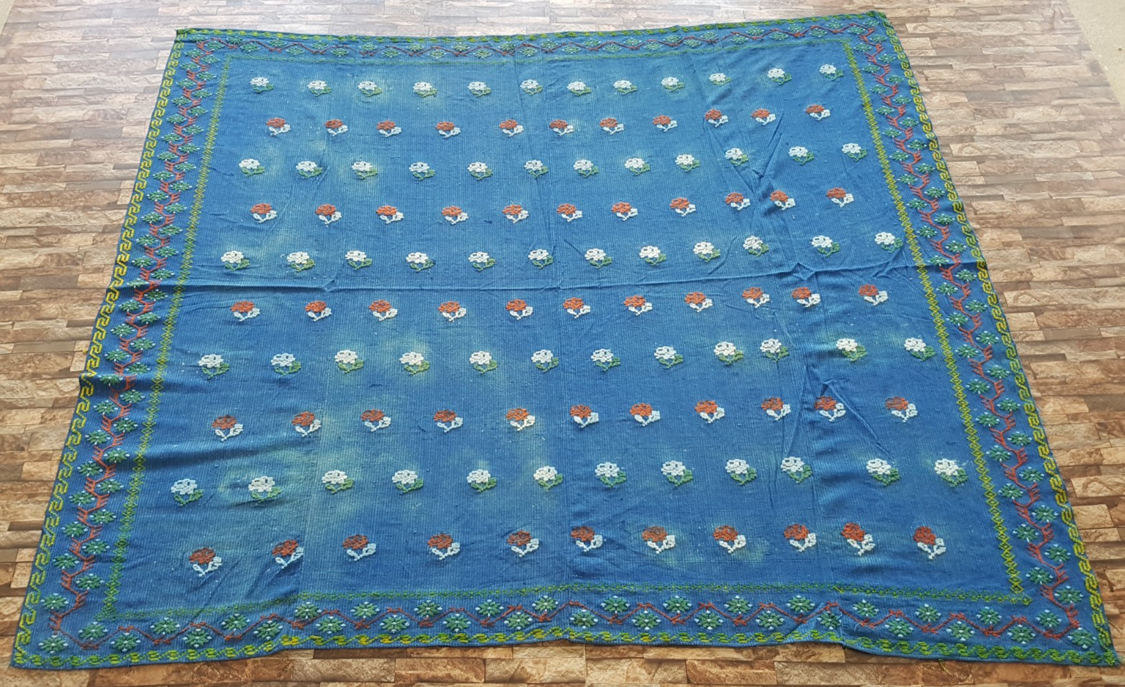Vintage Handmade Turkish Floral Wool Kilim Rug 245×208 cm