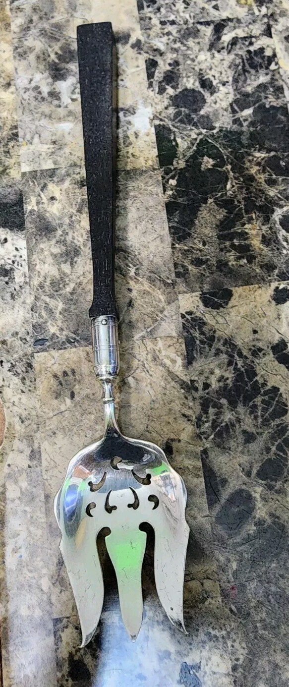 VINTAGE MANNING BOWMAN EBONY HANDLED LARGE SALAD / SERVING FORK 🥗 🍅