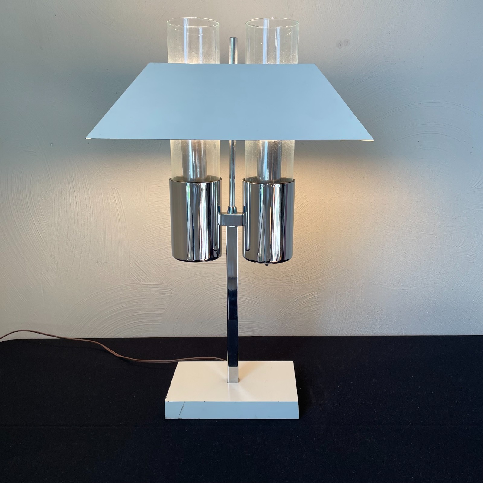 Vintage Space Age Postmodern Desk Table Lamp Raymor 80s Chrome Enamel Memphis