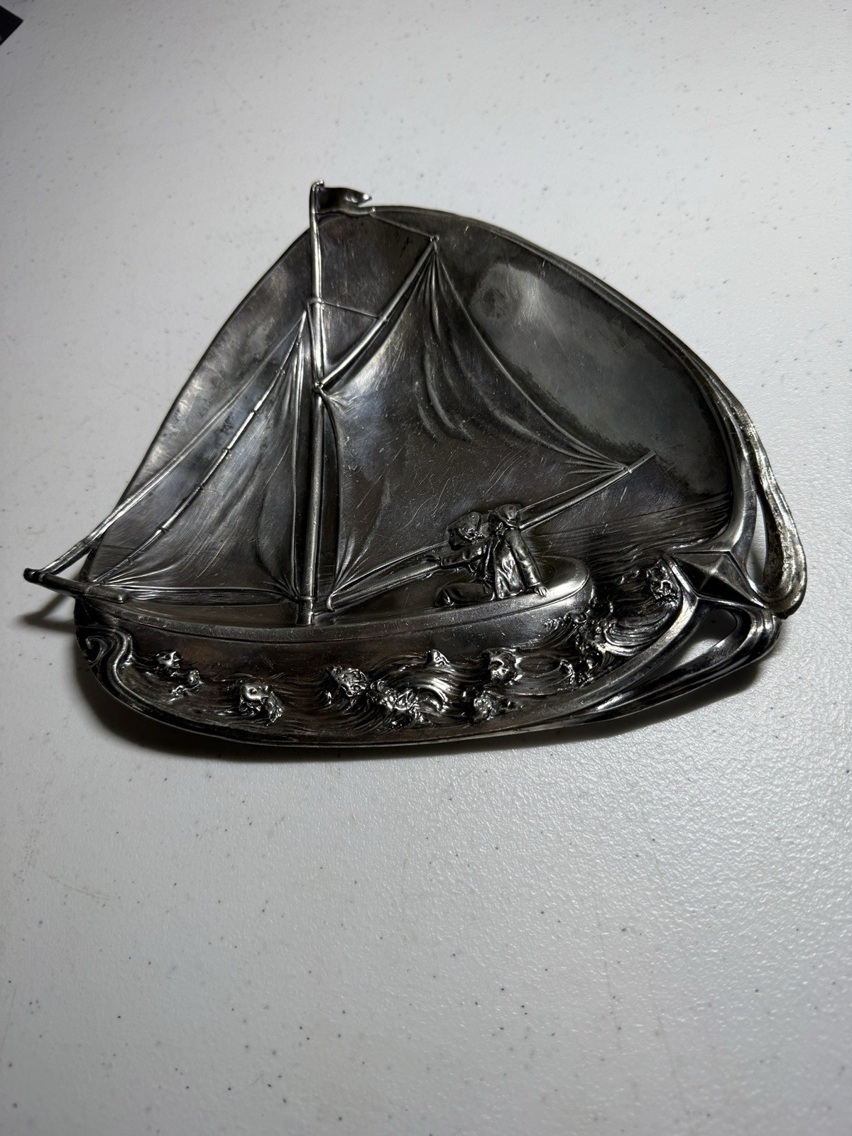 Antique Art Nouveau WMF 264 German Silver Plated Sailing Boat Tray 306g 1900’s