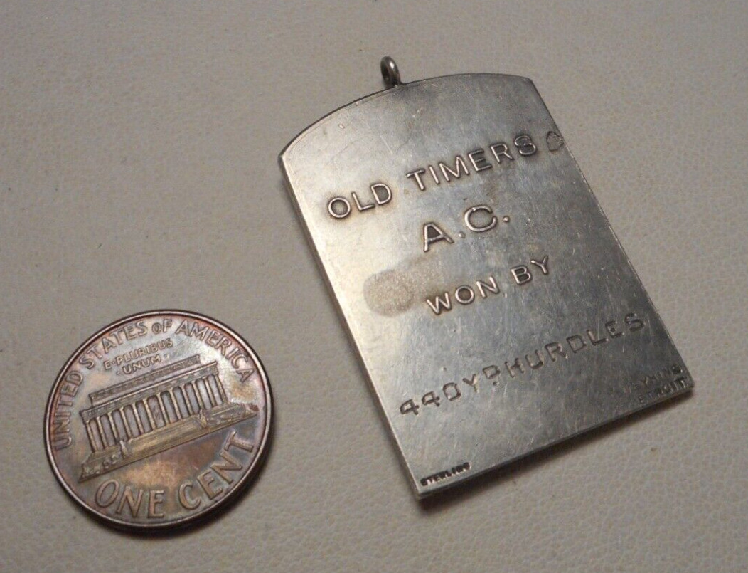 Old Art Deco Weyhing Detroit Sterling Old Timers Award Medal 440Yd Hurdles 14.5g