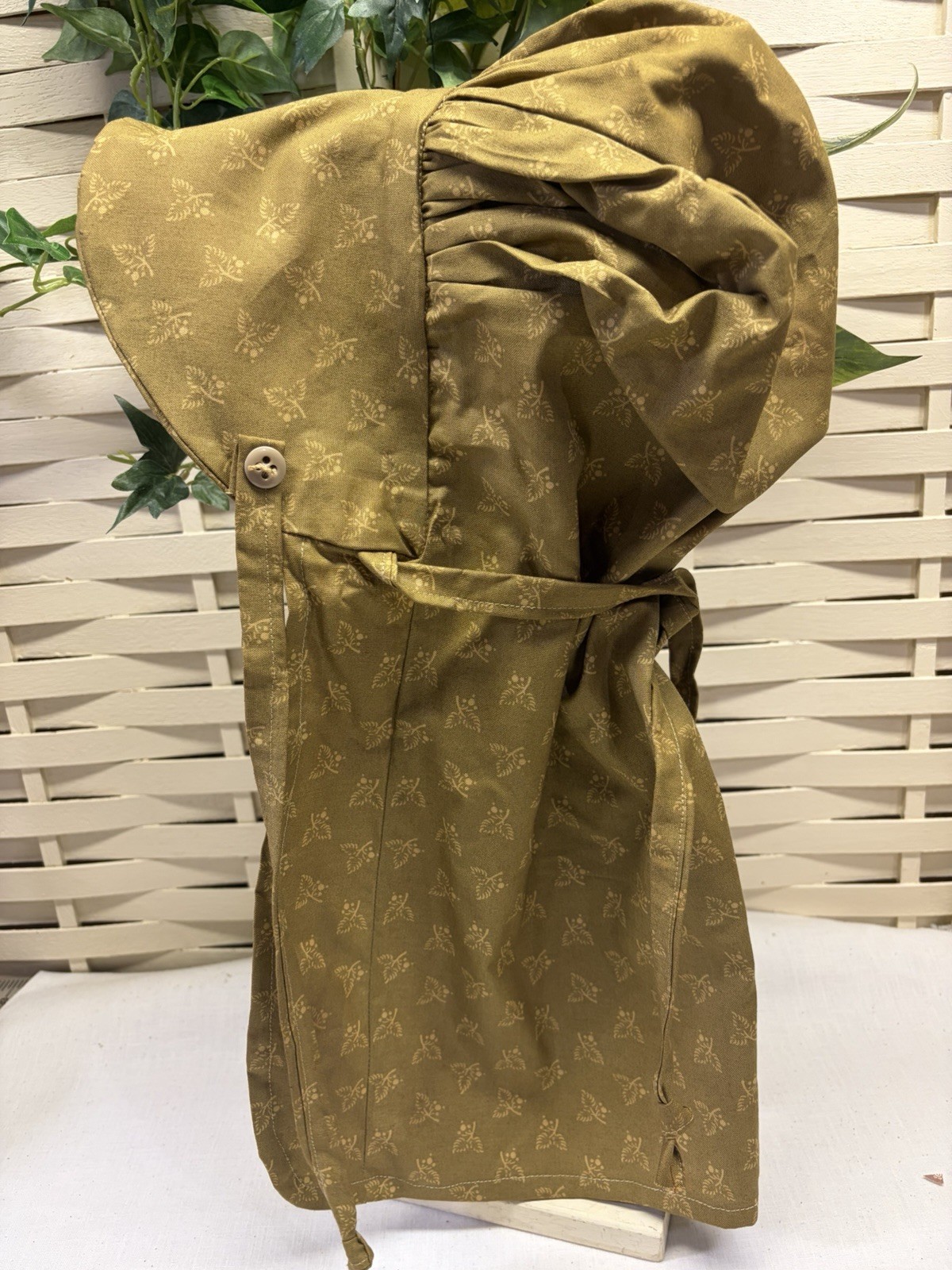 tea stained Prairie Homestead Bonnet Cotton Olive Gold Print