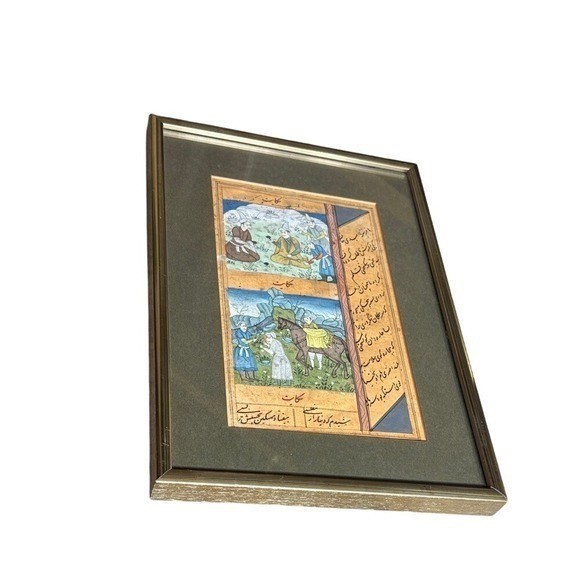 Vintage Indo-Persian Miniature Painting from Folklore Literature Framed Art RARE