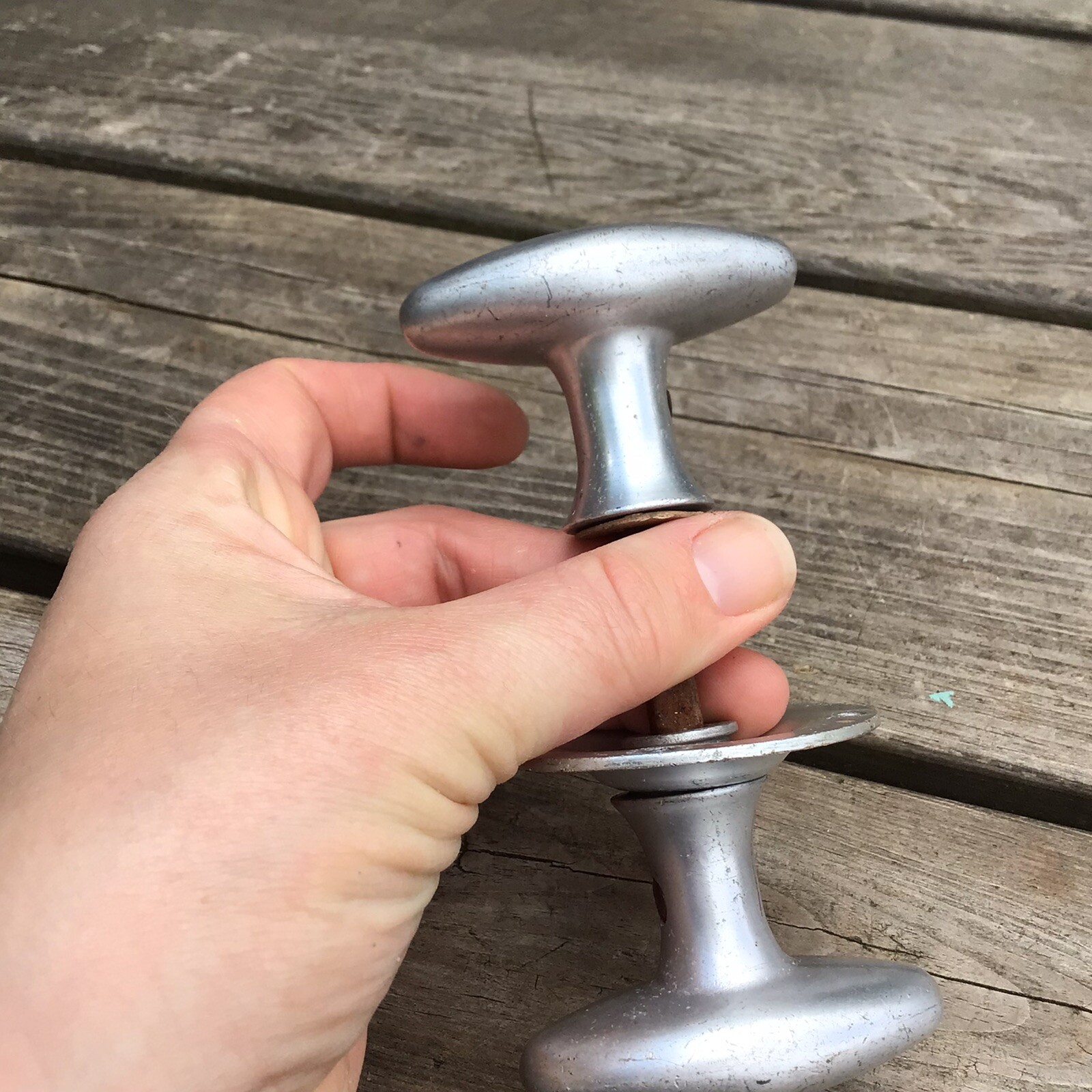 Vintage Retro MidCentury Modern Pair Aluminium Oval Shaped Door Handles
