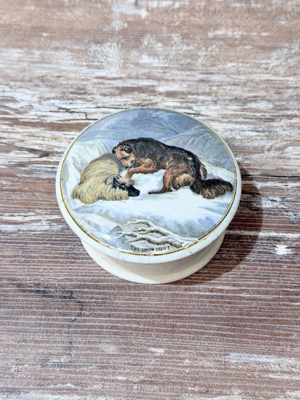 Pratt ware ‘The Snow Drift’ Victorian pot lid & Jar c1860-1880 dog sheep ✅📸📝