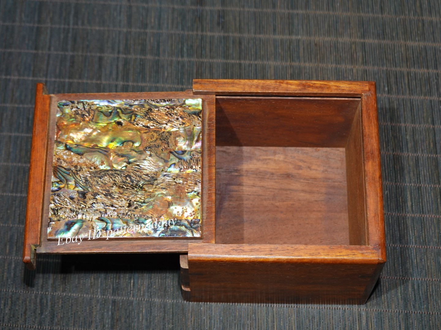 Old Tibetan Rosewood Inlaid Four Sided Mechanism Box with Colored Shells
