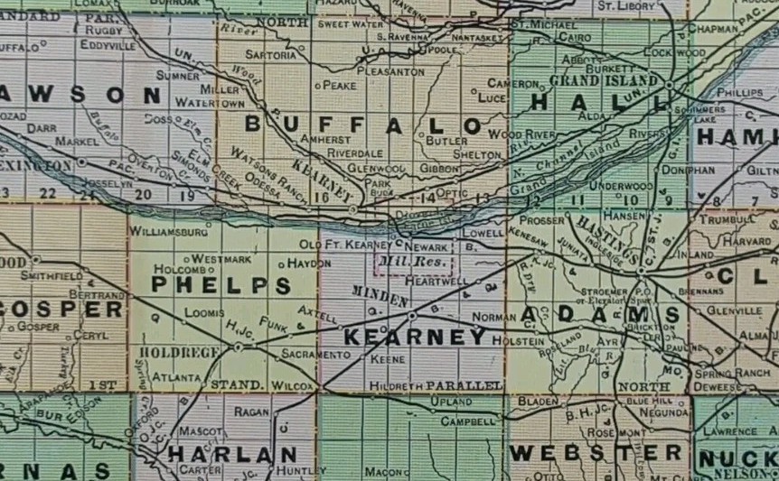 Vintage 1908 NEBRASKA Map 14″x22″ Old Antique Original KEARNEY GRAND ISLAND NE